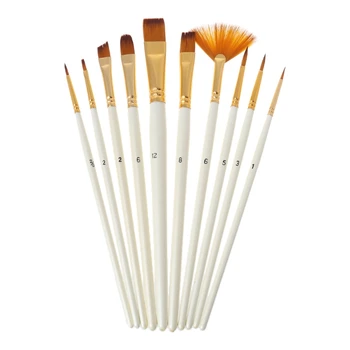 

10pcs Nylon Hair Wooden Handle Watercolor Paint Brush Pen Oil Acrylic Painting K9FC