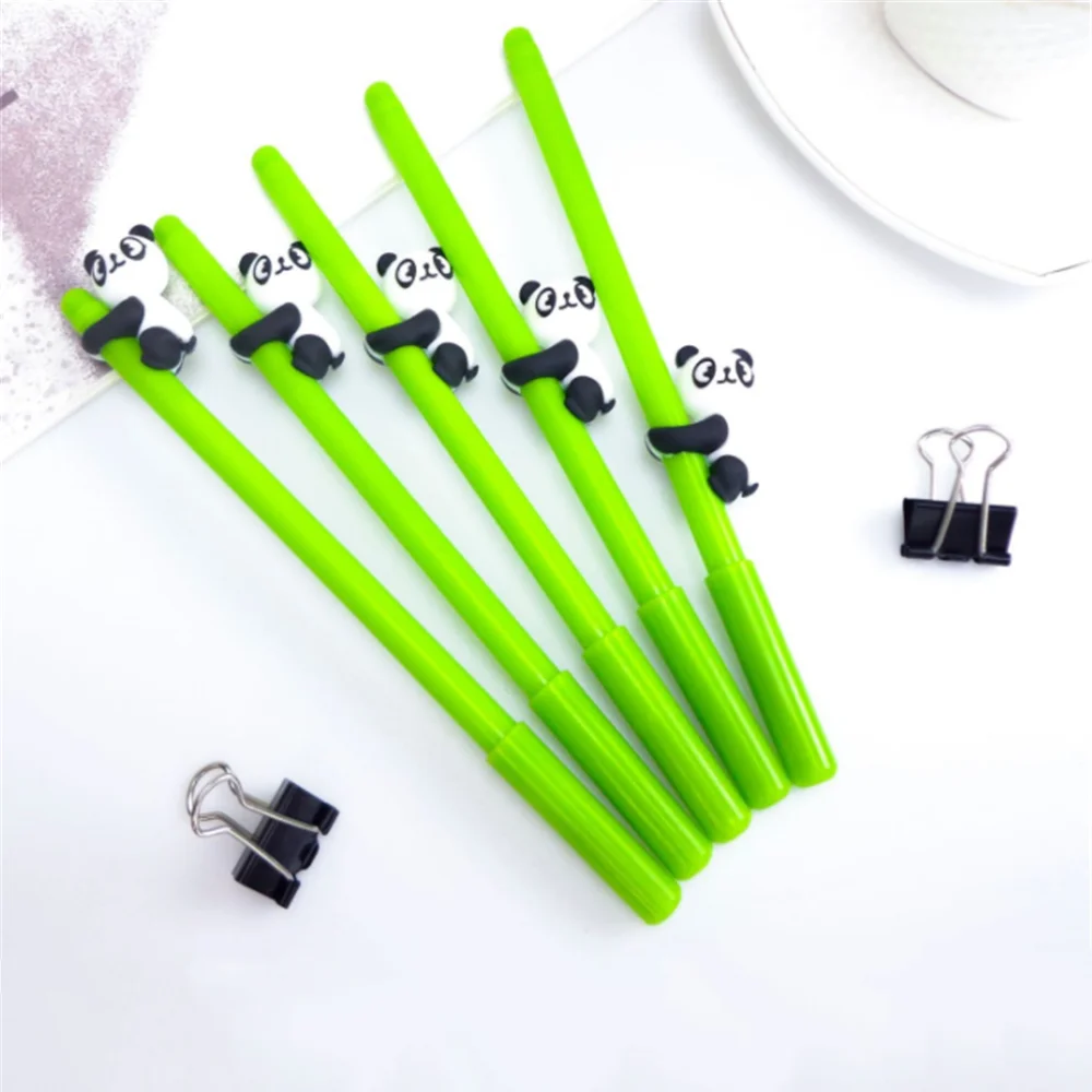 

2Pcs Cartoon Panda Bamboo Neutral Pen Stationery Canetas material escolar Office School Gel Pen Reward Supplies Kids Gifts