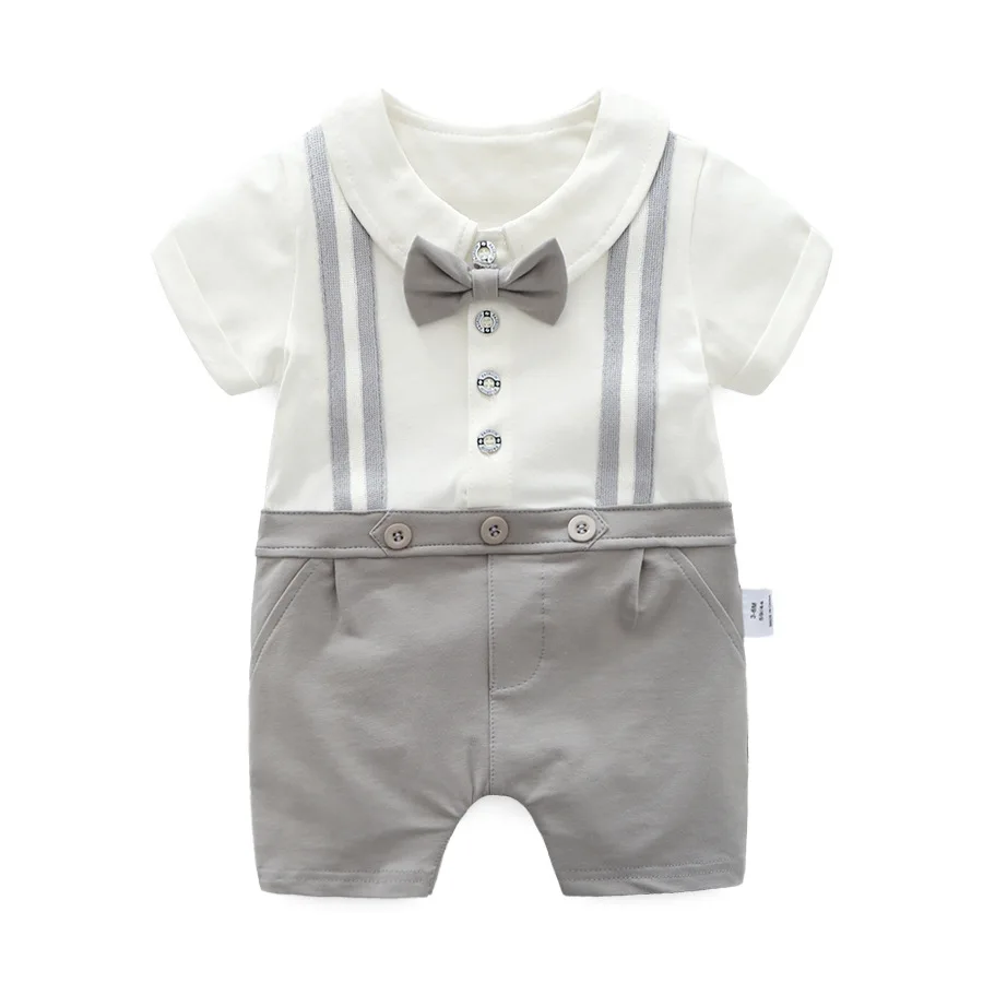 

Baby Rompers Summer Newborn Boys Gentlemen Jumpsuits Clothes Fashion Turn-Down Neck Short Sleeve Infant Kids Overall Sunsuits