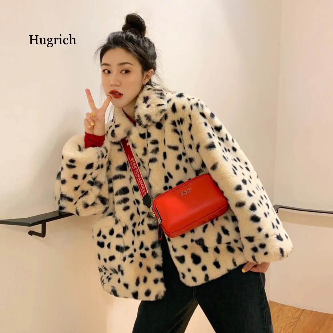 Plush Jacket Women Winter Short 2021 New Korean Version of Loose Lamb Wool Faux Fur Leopard Print Fur Coat Women Winter