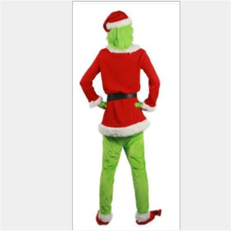 Головной убор Grinch для косплея+ топ+ штаны+ ремень+ перчатки+ чехол для обуви+ маска, полный комплект одежды, костюм персонажа аниме на Хэллоуин, Рождество