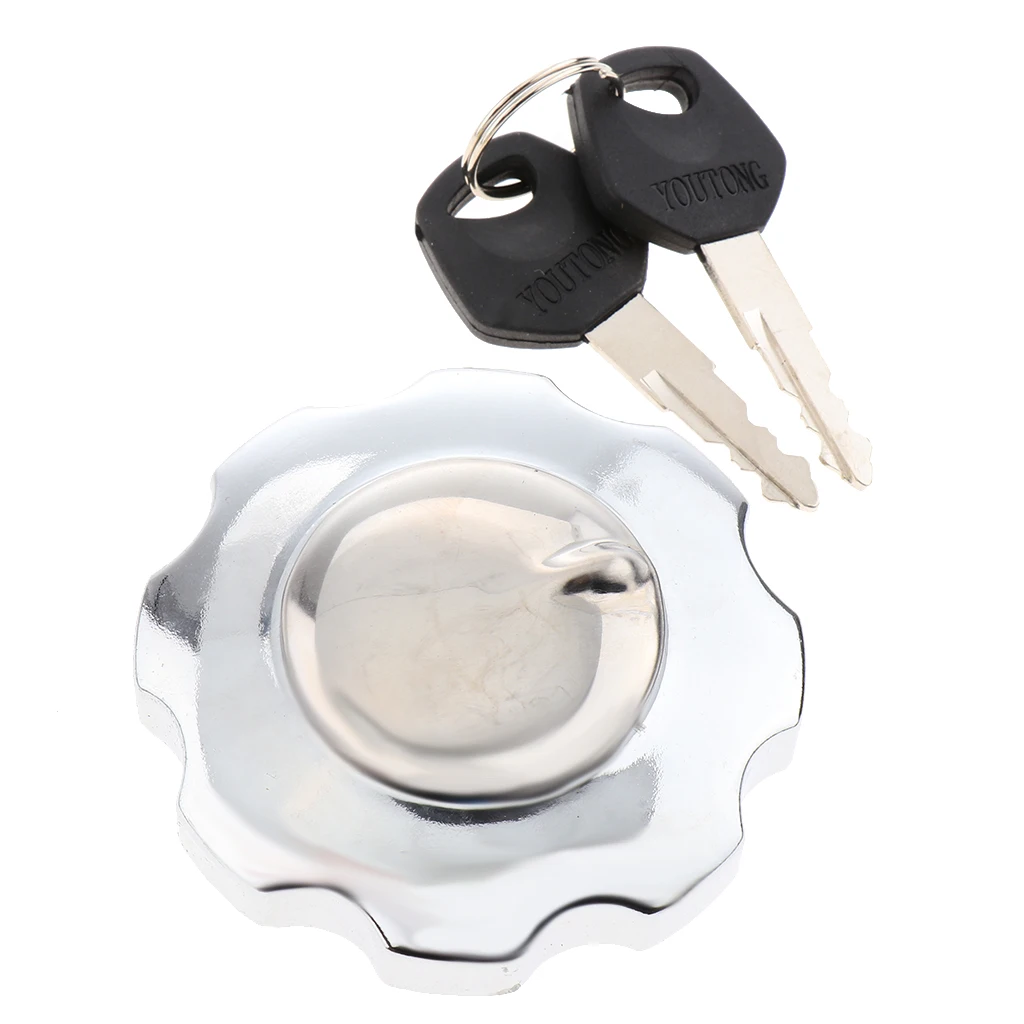 Motorcycle Accessories Metal Gas Tank Cap Cover Fuel Keys Lock Set for Honda ZJ125 CG125 Models Replace (Chrome)