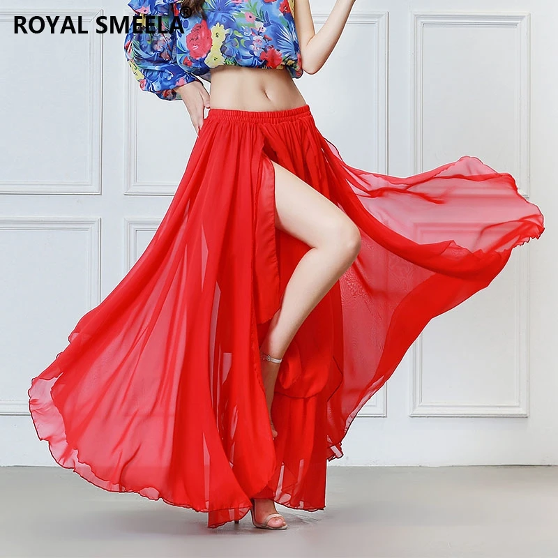 Женская шифоновая юбка для танцев, профессиональный костюм для танца живота, юбки, племенная юбка для танца живота, костюм для выступлений, юбка, платье - Цвет: Красный