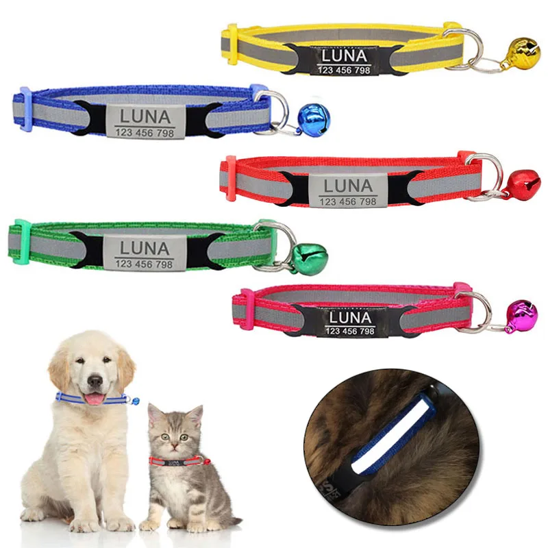Reflective Cat Collar with FREE engraved Pet Tag & Ring 
