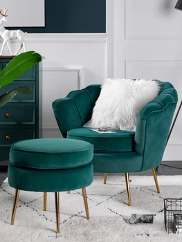 

Single sofa Nordic net red light luxury balcony bedroom clothing store fabric B&B ins metal sofa chair