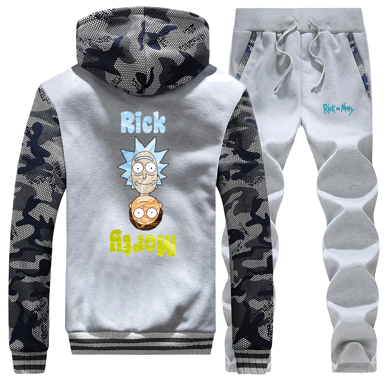 Рик и Морти забавная Футболка с принтом мужские толстовки, свитшоты+ штаны, 2 предмета в комплекте, детский комбенизон, теплый с капюшоном зимняя куртка Спортивный костюм плотное флисовое пальто