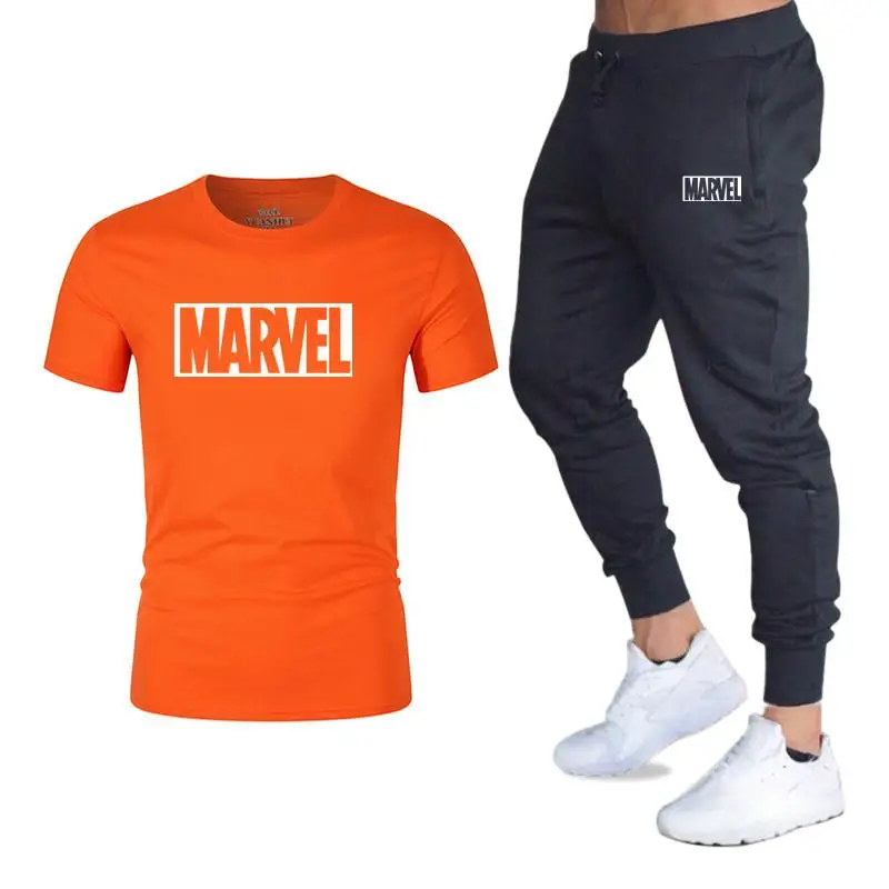 50% OFF Men's Sets T Shirts+pants Two Pieces Sets Casual Tracksuit Men/Women New Fashion printing suits sportwear Gyms Fitness trousers