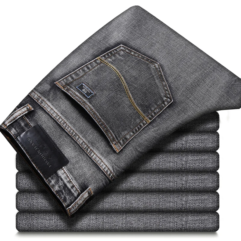 Men’s Stretch Fit Jeans  Business Fashion Soft Stretch Denim Trousers Male Brand Fit Pants Black Blue