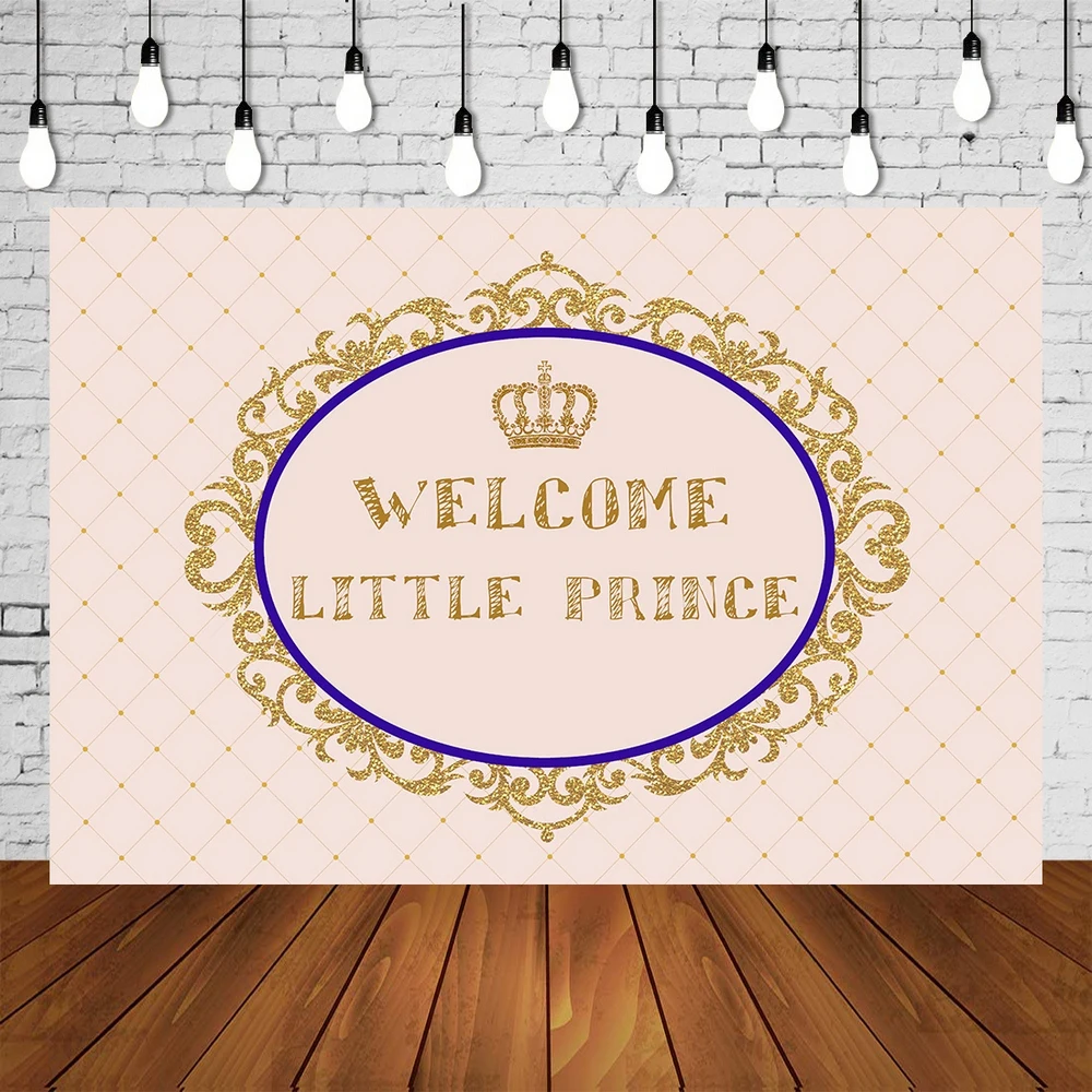 Royal Baby Shower Backdrops Little Prince Party Banner Golden Glittering Photo Background Cake Table Scene Setter Wall Decors |