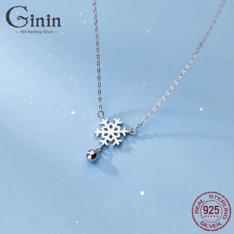 

Ginin Fashion Glossy Bead Hollow Snowflake Pendant 925 Sterling Silver Necklace for Women Simple Cute Girl Party Choker Jewelry