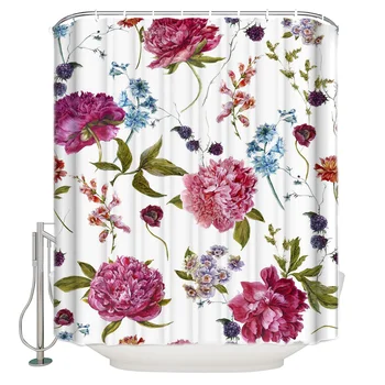 

Peony Flower Hyacinth Retro Style Plant Bathroom Shower Curtain Home Decoration Bathroom Accessories Shower Curtain