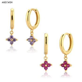 

Andywen 925 Sterling Silver Gold Rose Red Purple Drop Earring Women Luxury Fashion Piercing Rock Punk Jewelry Ohrringe Pendiente