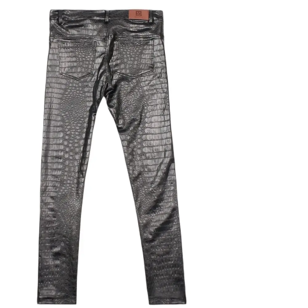 Men Trousers Leather Pants Skinny Pants Fad Imitate Crocodiles Texture Tight Trousers