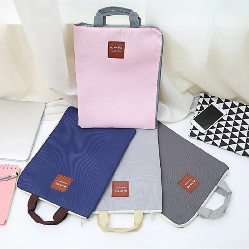 

Fashion Zipper Multi-function Multilayer Canvas Office Portable File Bag Conference Bag Briefcase File Cover School Stationery