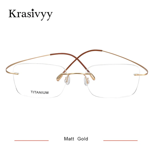 Krasivyy Pure Titanium Rimless Glasses Frame Men Prescription Eyeglasses Germany Women Myopia Optical Frame Screwless Eyewear Matt Gold