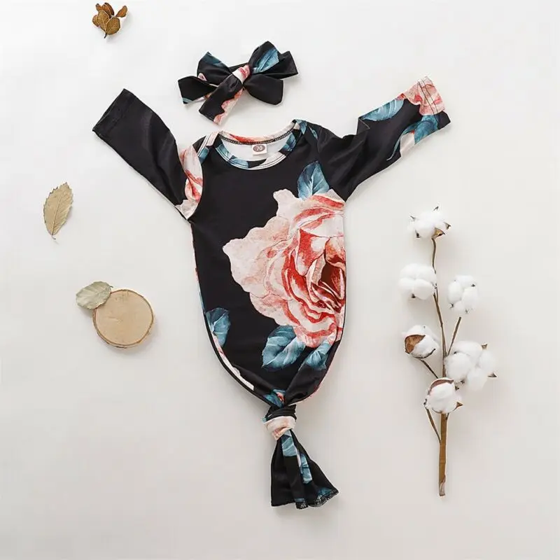 Emmababy комплект осенней одежды из 2 предметов, комплект одежды для новорожденных с цветочным узором пеленка с принтом с длинным рукавом Обёрточная бумага спальный мешок повязка для сна