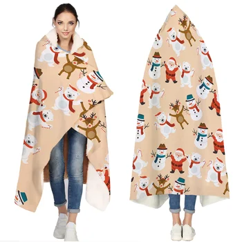 

Santa Snowman Present Portable Wearable Fluffy Custom Hooded Blanket Fleece Hooded Blanket