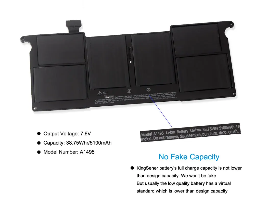Bateria Nova do Portátil de Kingsener A1495 para Apple Macbook Air 11 A1465 2013 2022 2022 Md711ll a Md711 a Md712 a Md711 b 0208084-a Baterias p/ laptop - Imagem 3
