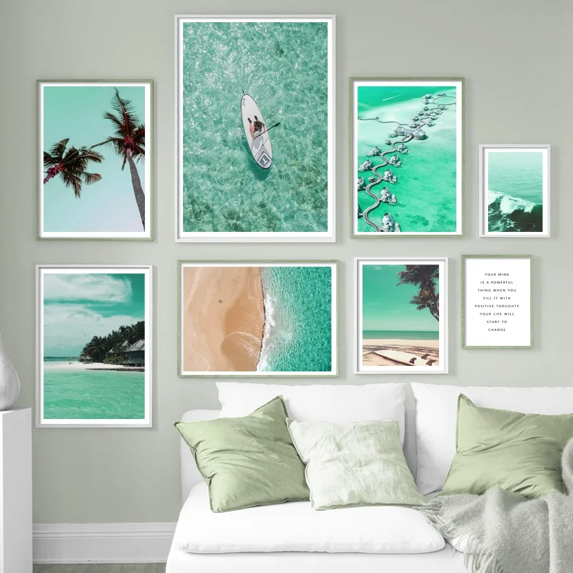 Пальмовое дерево морской дом доска для серфинга Пляжная художественная стена с