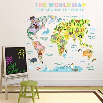 

1PC Color World Animal Map Wall Sticker For Kids Living Room Bedroom Kindergarten School Room Decor animal distribution 50*70CM