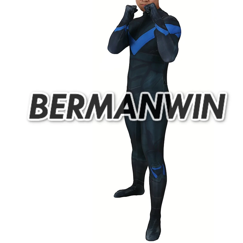 BERMANWIN высокое качество костюм Nightwing костюм спандекс 3D принт зентай Костюм Ночное крыло супергерой Хэллоуин зентай костюм