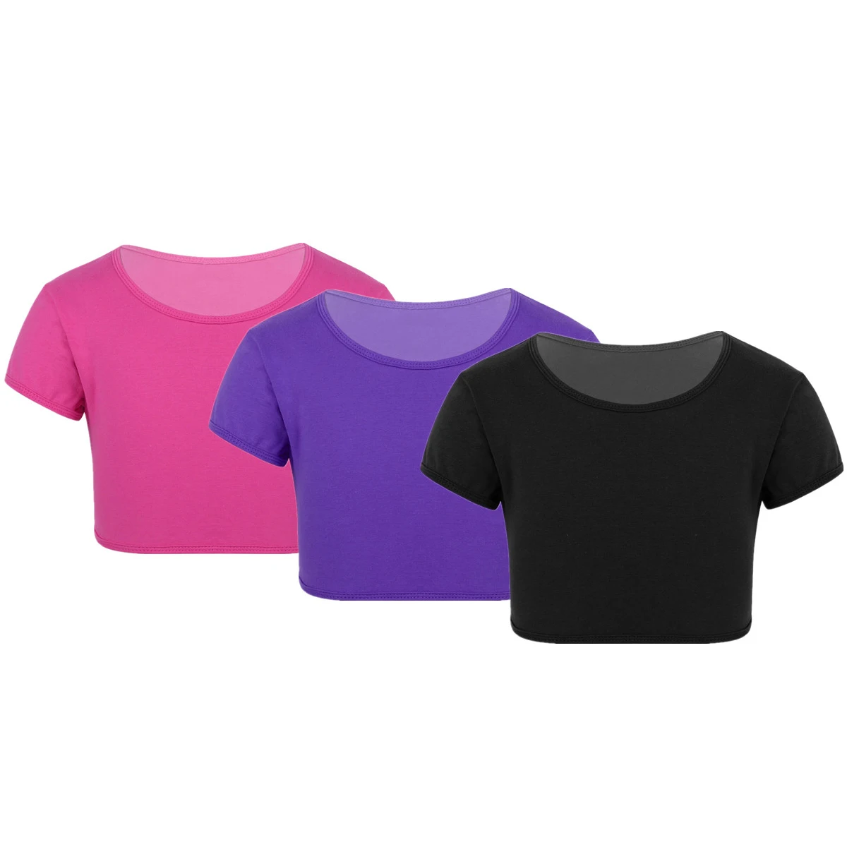 #6-14 Kids Girls Plain Solid Color Short Sleeves T Shirt Crop Top for Belly Dance Sports Gymnastic Daily Wear SZ 6-14 | Мать и ребенок