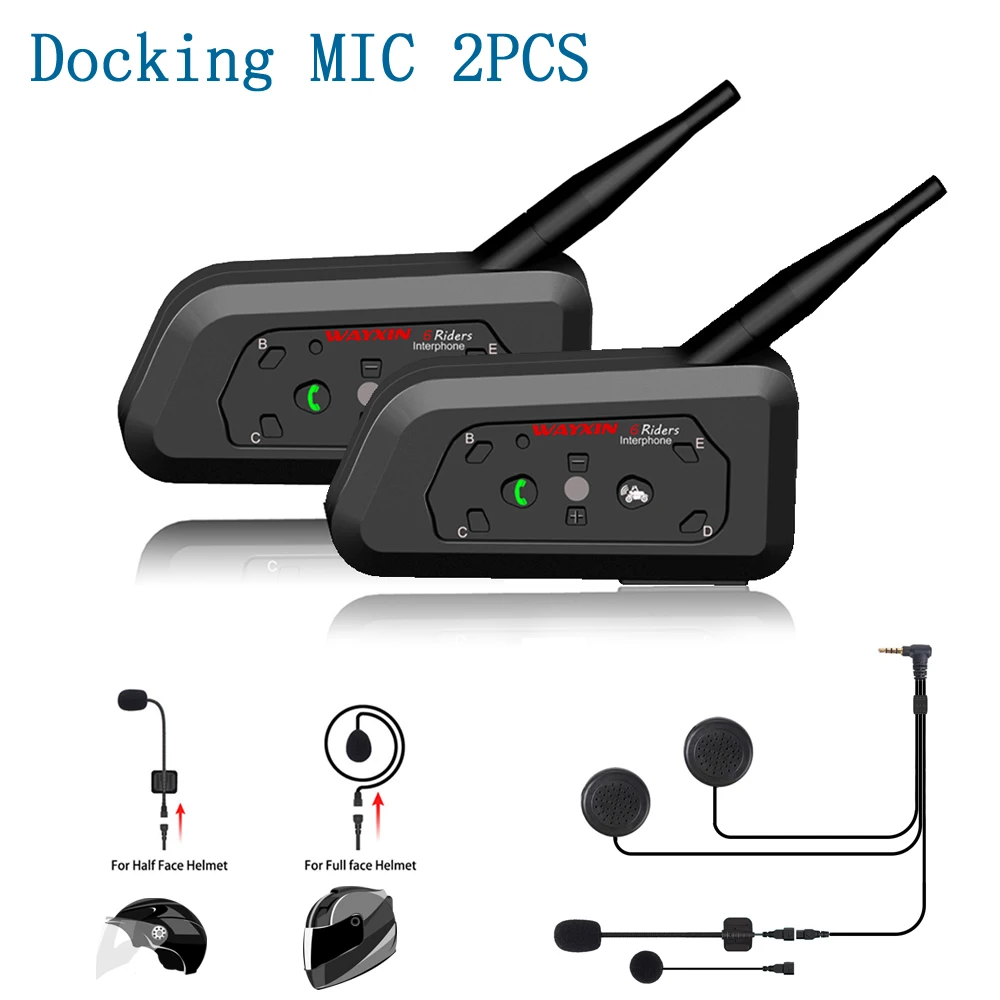 WAYXIN R6 мотоциклетный Bluetooth шлем гарнитуры интерком для 2 всадников BT беспроводной
