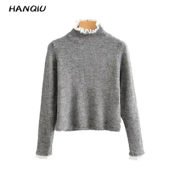 

2019 Kawaii sweet lace turtleneck sweater women pullover streetwear korean knitted sweaters winter tops for women sweaters cute