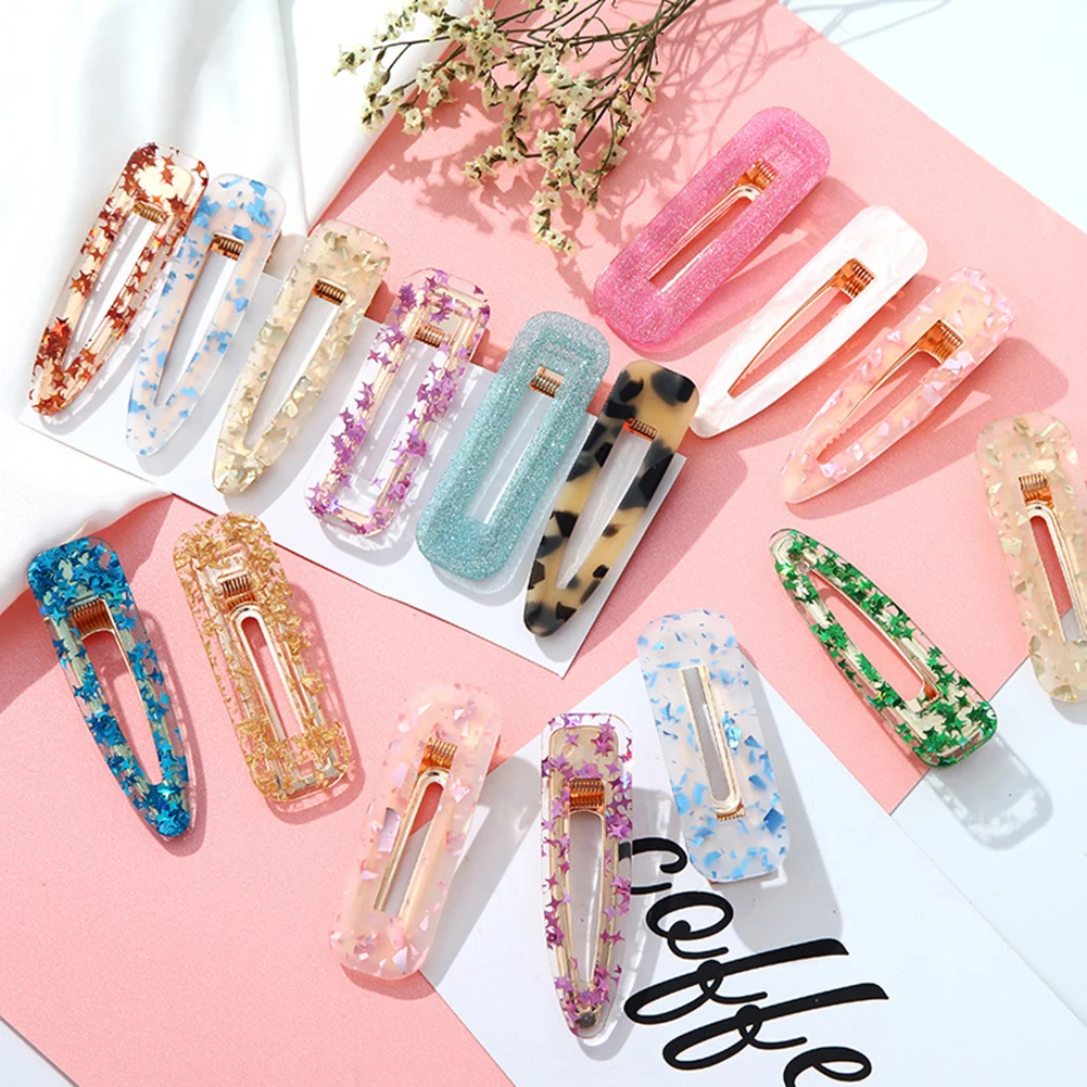 

1PC New Women Girls Acrylic Hollow Geometric Rectangle Hair Clips Tin Foil Sequins Hairpins Barrettes Hair Accessories