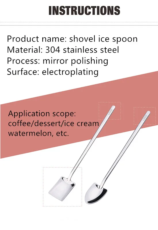 Description Picture 3 of item1/2pcs Set Stainless Steel Shovel & Point Spoons Coffee Tea Spoon Ice Cream Dessert Tip Scoops Cutlery Tableware SetKitchenTools