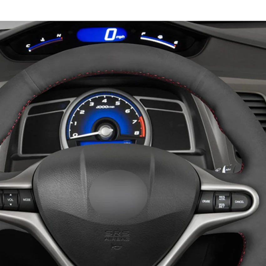 Черная замша DIY ручной работы чехол рулевого колеса автомобиля для Honda Civic 8 2006-2011(3-спица
