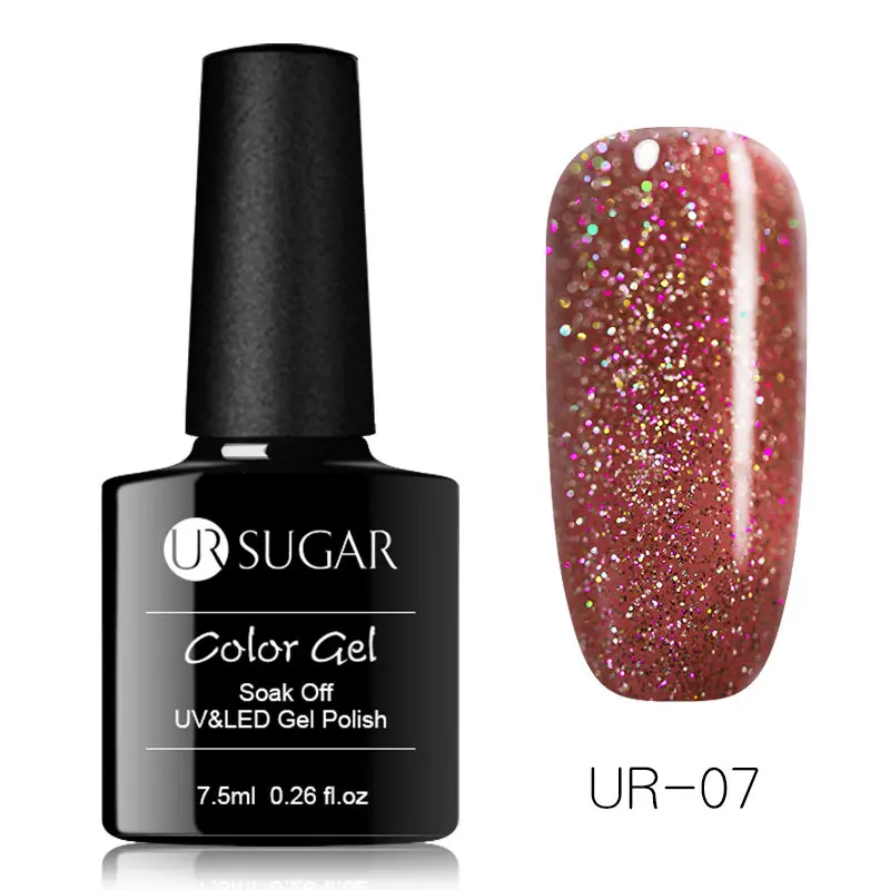 Светло-желтый UR SUGAR 7,5 мл черный блестящий УФ гель лак для ногтей с блестками Гель верхнее покрытие 54 цвета Гибридный отмачиваемый гель лак для ногтей краска, лак - Цвет: Светло-желтый