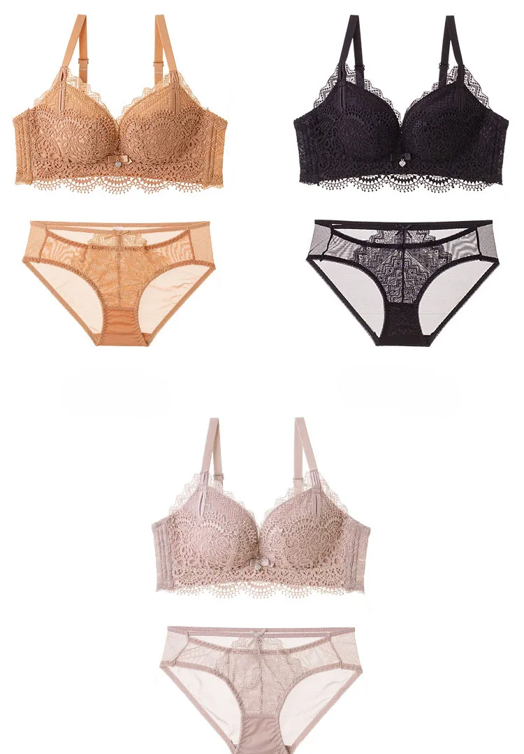 Underwear Set Women Lace Bra& Brief Sets Sexy Bra Set Seamless floral Embroidery Bralette thicken small Lingerie Fashion