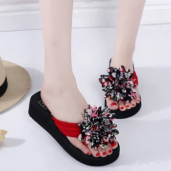

Rimocy Summer Women Sweet Floral Clip-Toe Slippers Flip Flops Casual Beach Platform Wedges Shoes Woman Comfort Outdoor Sandals