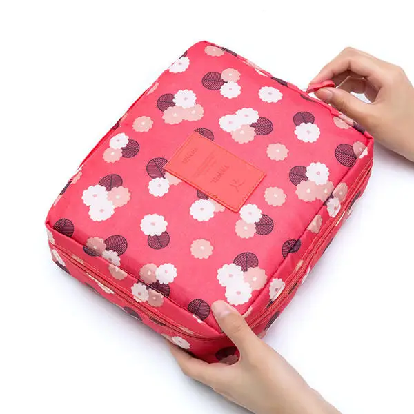 red flower PURDORED 1 шт. унисекс Для женщин сумка для макияжа сплошной Цвет косметичка для путешествий набор туалетных принадлежностей, моющаяся сумка Красота чехол сумка хозяйственная - Цвет: red flower