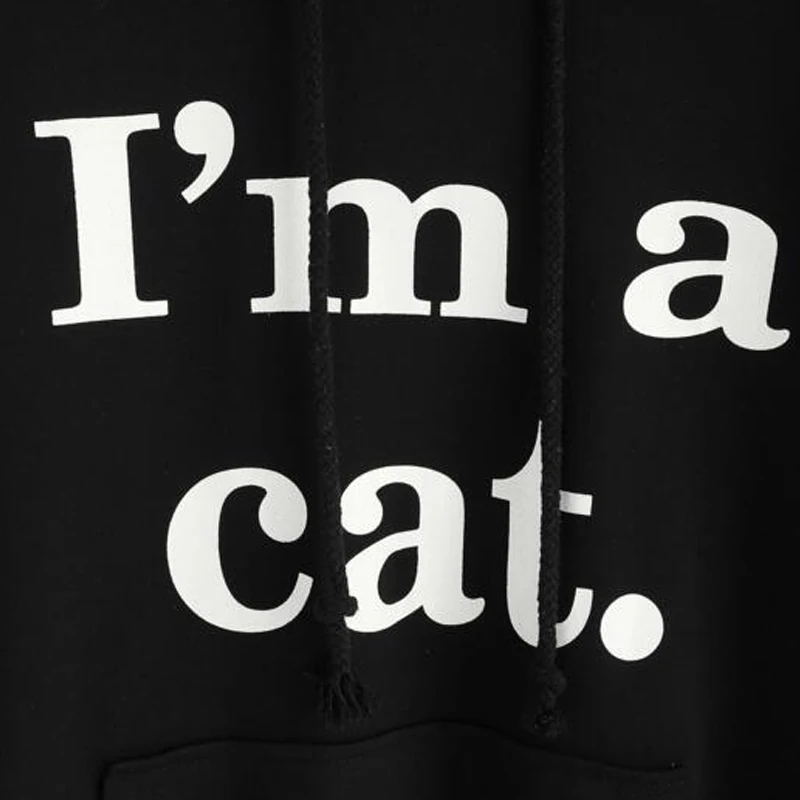 Женские толстовки с принтом черного уха Пальто "i'm A cat" Черная мода осень и зима прилива продукты высокого качества поп прилива моды