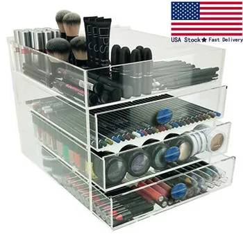 

NEW! DELUXE MAKEUP ORGANIZER - ACRYLIC 4 TIER DRAWER COSMETIC DISPLAY CASE BLUE