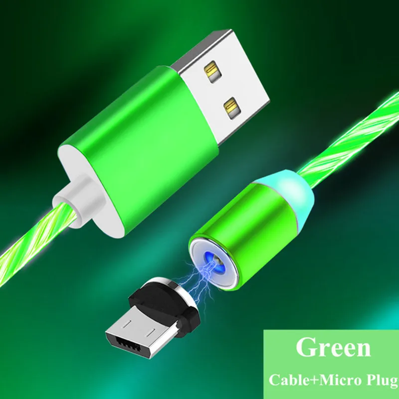 Only Green 1M Cable Магнитный Micro USB светодиодный световой провод для samsung huawei honor 7A Xiaomi Redmi 6A LG alcatel htc зарядное устройство для мобильного телефона - Тип штекера: Only Green 1M Cable