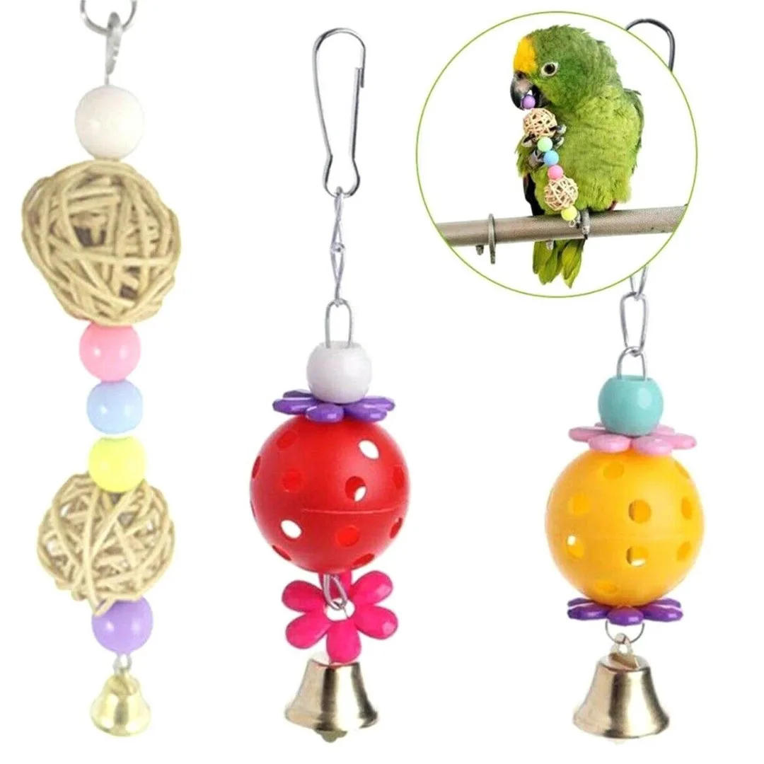 12pcs/Set Bird Parrot Swing Chewing Hanging Bell Cockatiel Cage Training Toys