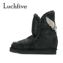 Зимние сапоги на натуральном меху; роскошная дизайнерская обувь со стразами и бусинами; женские зимние ботильоны из натуральной кожи