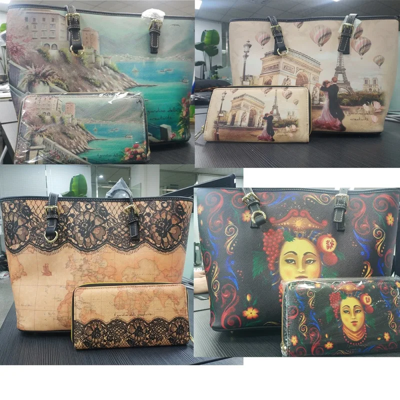 FORUDESIGNS-Floral-Peace-Sign-Print-3pcs-set-Handbags-Fashion-Women-Black-Luxury-Designer-Shoulder-Bags-PU