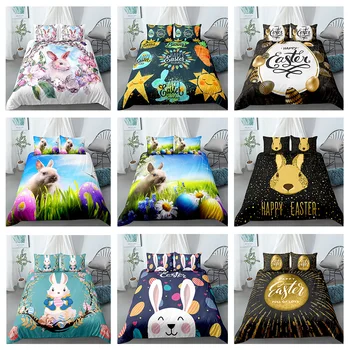 

Home Textile Boho Decor 3D Rabbit Eggs Printed Bedding Set for Easter 2/3pcs Pillowcase Quilt Cover Bed Sets