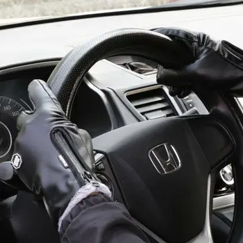 

Fashion Leather Gloves Zip Touch Screen Winter Touch Screen Warm Fleece Lined Panel Lambskin Sheepskin Solid Black Cool Gloves