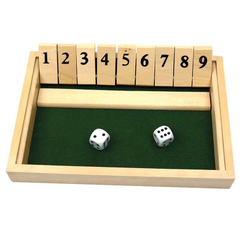 Flop Games Shut Box Wooden Board Game with Dice for Classroom Home Party Kid Adults BM88