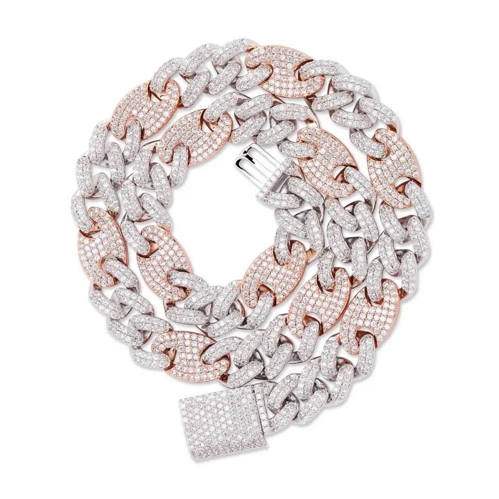 Two color Цзинао мужские 12 мм тяжелые Iced Out цепи циркониевое ожерелье с кубинским звеном, колье, шикарные украшения в стиле хип-хоп, золото, серебро, розовое золото, 1"-30" - Окраска металла: Two color