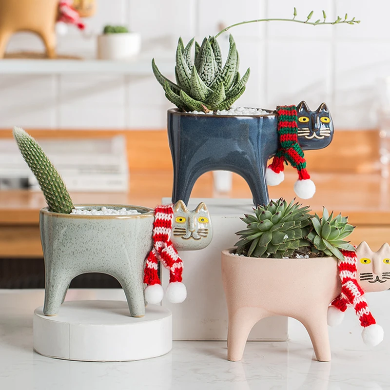 Pot De Fleurs En Ceramique Pot De Fleurs En Forme De Queue De Chat Mignon Et Creatif Vase De Personnalite Dessin Anime Animal Plante Succulente Saguaro Decor De Jardin Aliexpress