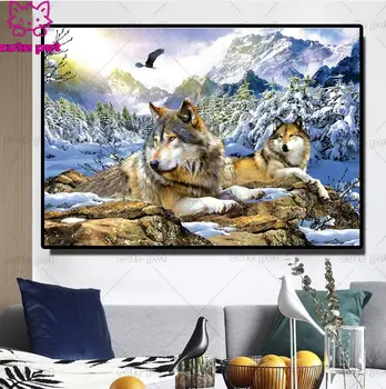 

5D Diy Diamond Painting winter Snow Wolf Cross Stitch Full Needlework Home Decorative 3D Full Square Diamond Embroidery sale art