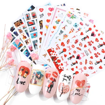 

1pcs Rose Valentine 3D Nail Sticker Adhesive Slider Romantic Couple Heart Nail Art Decals Manicure Charms Decor Tips JICA428-436
