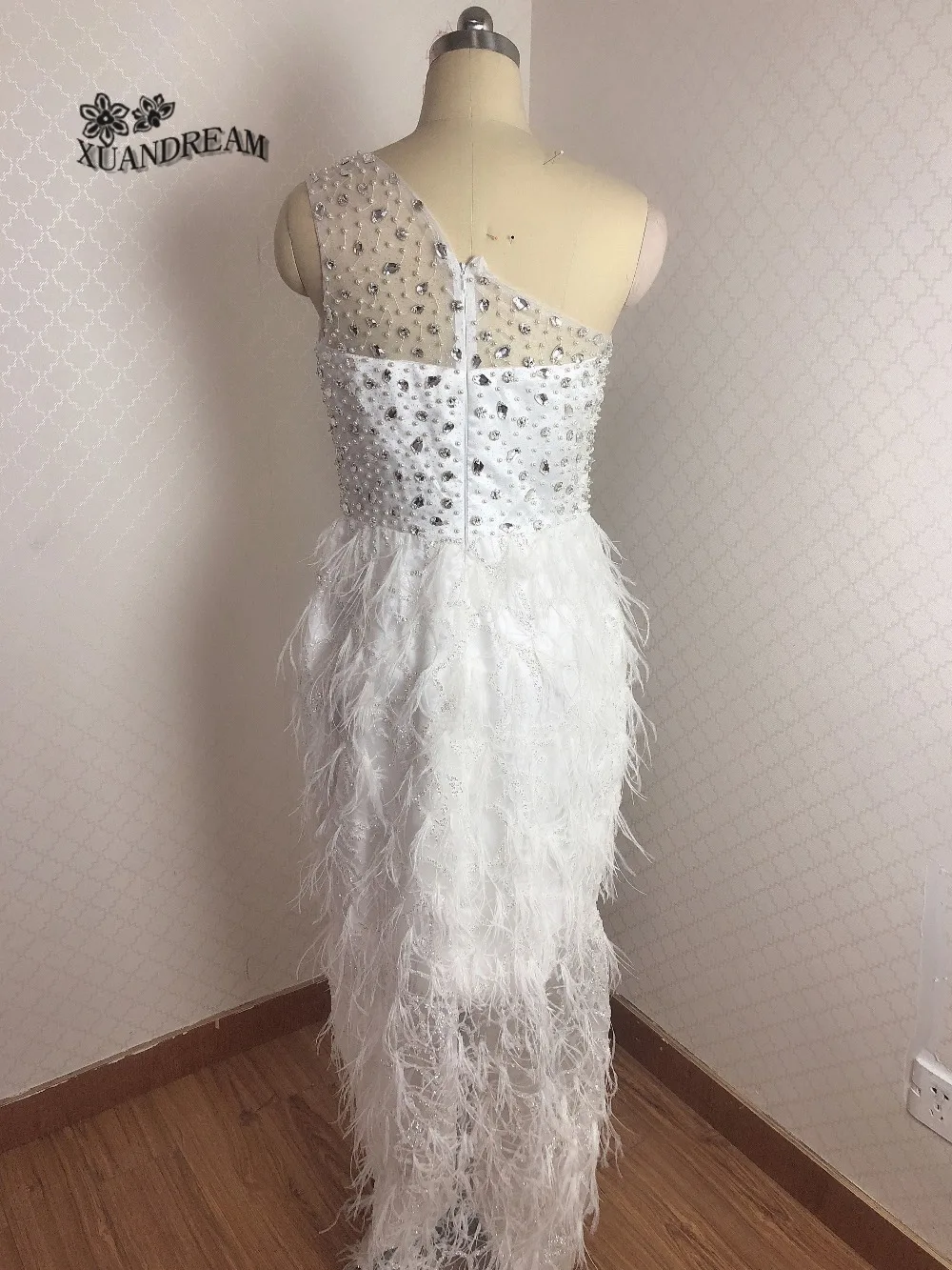 Formal Women Dinner Party Gown Robe Enfant Fille Mariage One Shoulder Feather Bling Bling White Evening Dresses 19 Xd 133 Evening Dresses Aliexpress