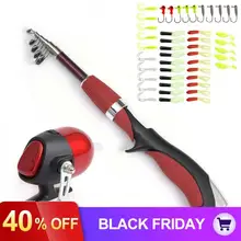 Портативная мини-удочка 1,4 м, комбинированная телескопическая удочка для подледной скалы+ Закрытая сферическая Рыболовная катушка+ свинцовые крючки+ мягкие приманки